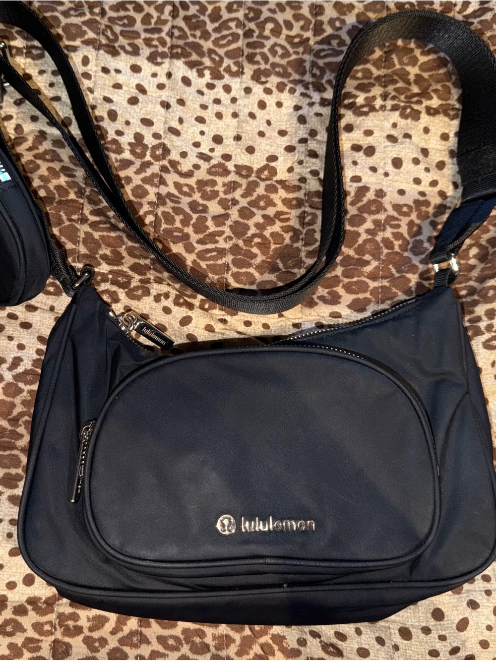 lululemon athletica Black Crossbody Shoulder Bag with Front Zip Pocket